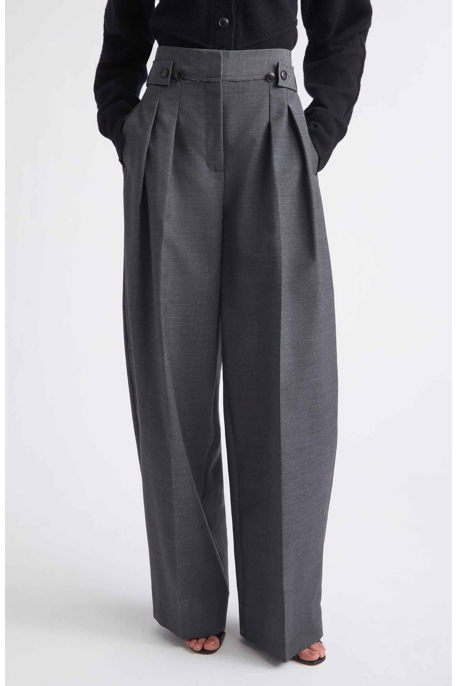 Jason wu Collection Pleat Front High Waist Tropical Wool Wide Leg