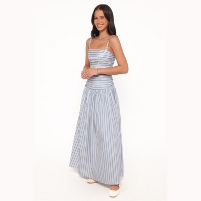Casual Light Blue and White Maxi Dress — Square Neckline, Thin