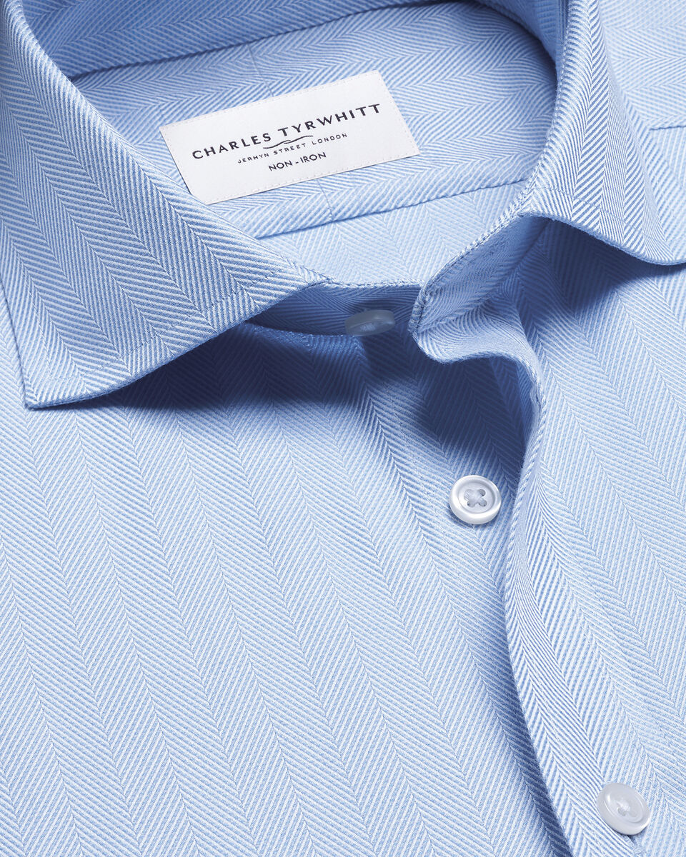 Spread Collar Non-iron Herringbone Shirt - Sky Blue