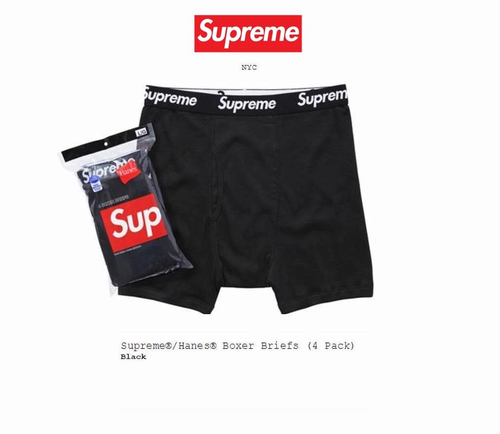 Supreme x Hanes Black Boxer Briefs — Elastic Logo Waistband Featuring