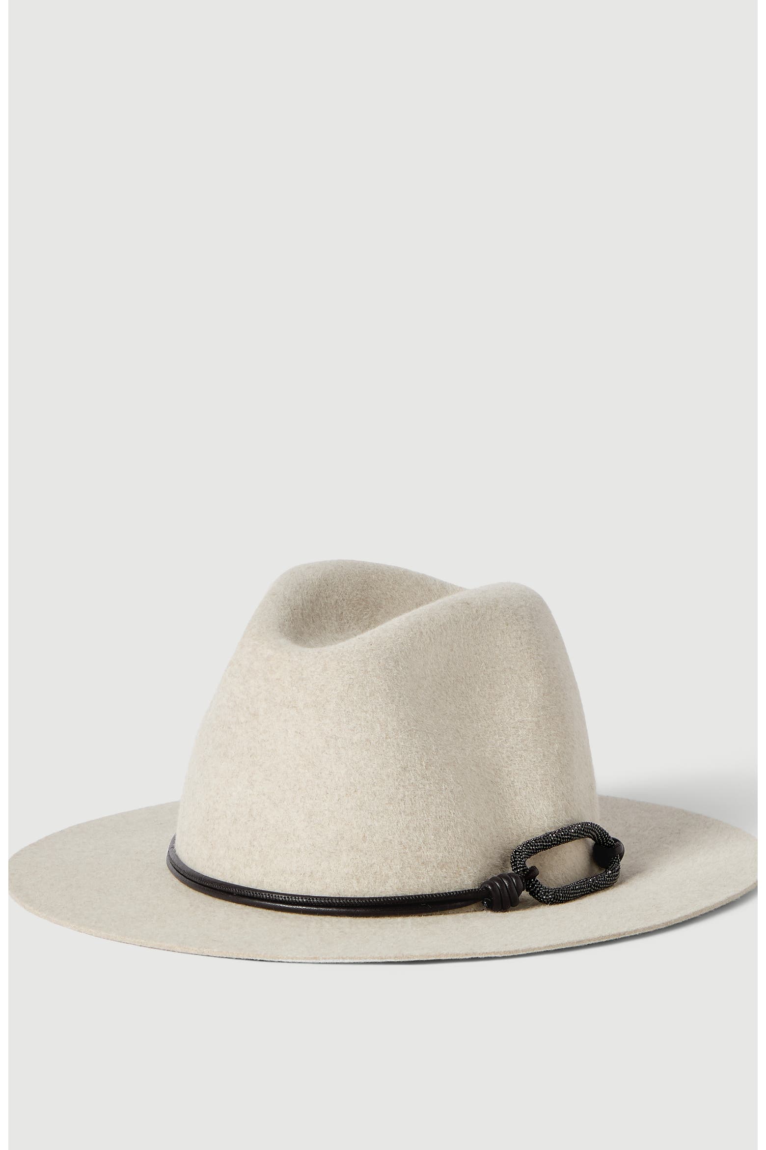 Brunello Cucinelli Felt Fedora with Leather and Monili Band