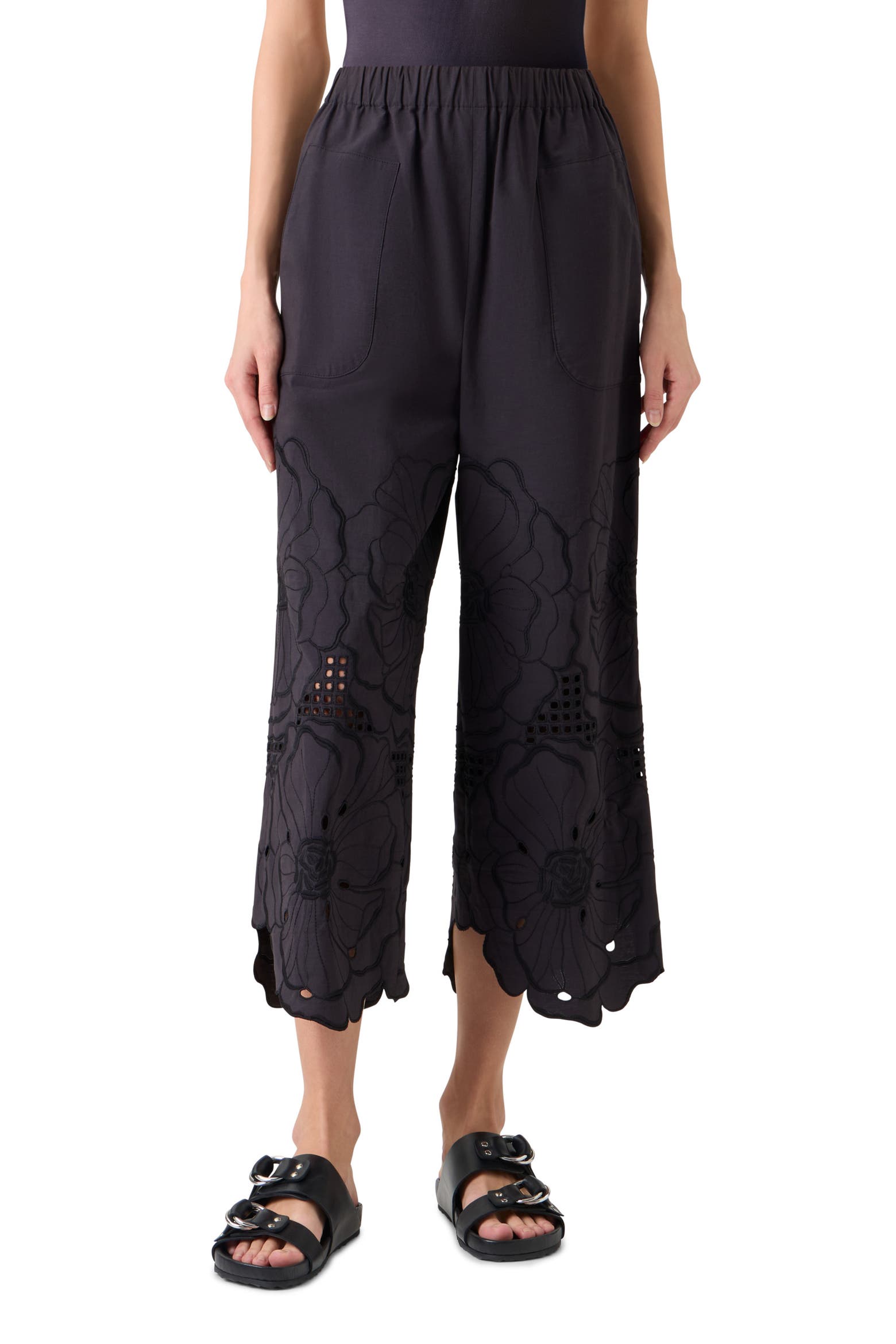 Akris Punto Flower Eyelet Cotton Poplin Crop Pants