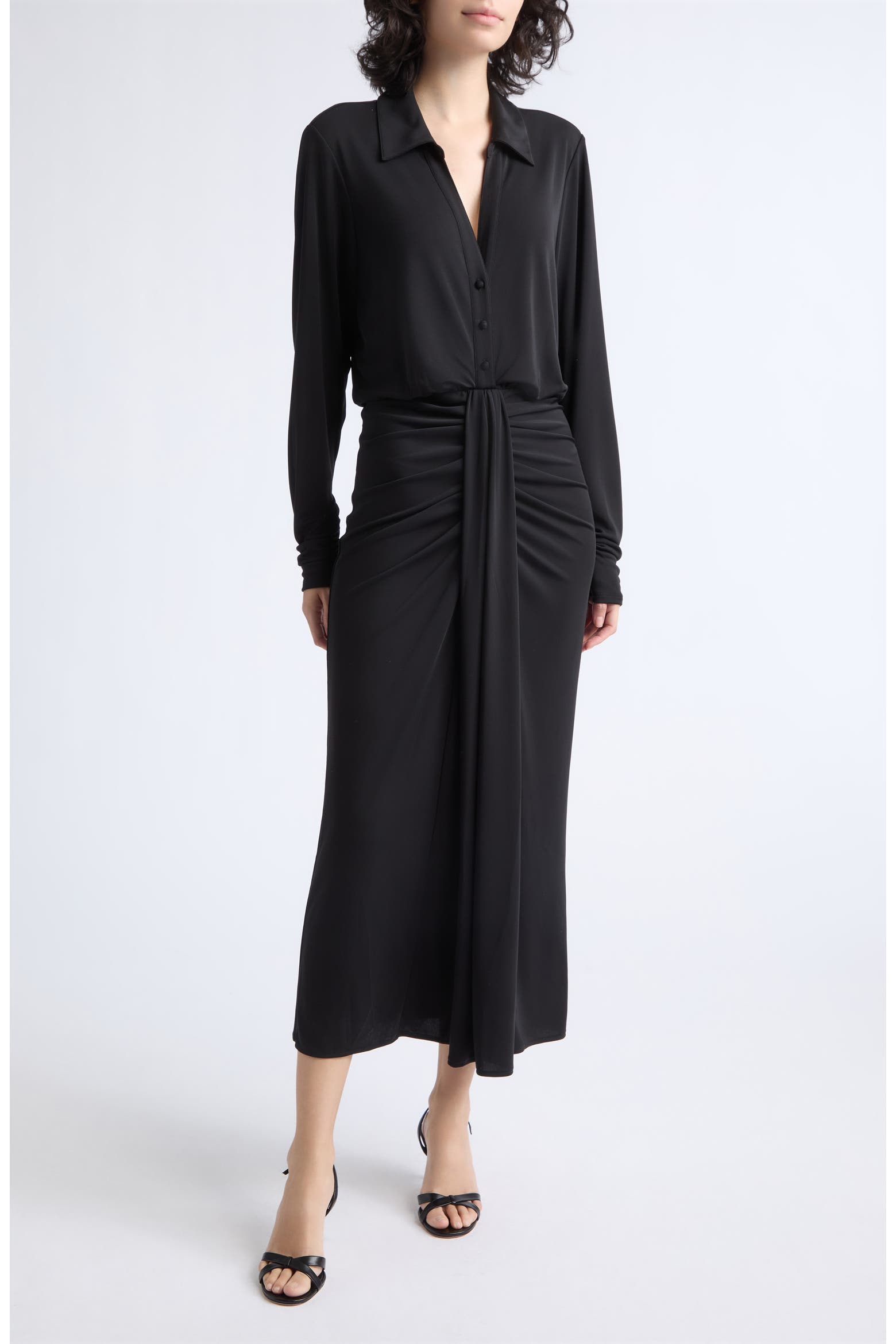 Cinq à Sept Seferina Ruched Detail Long Sleeve Shirtdress