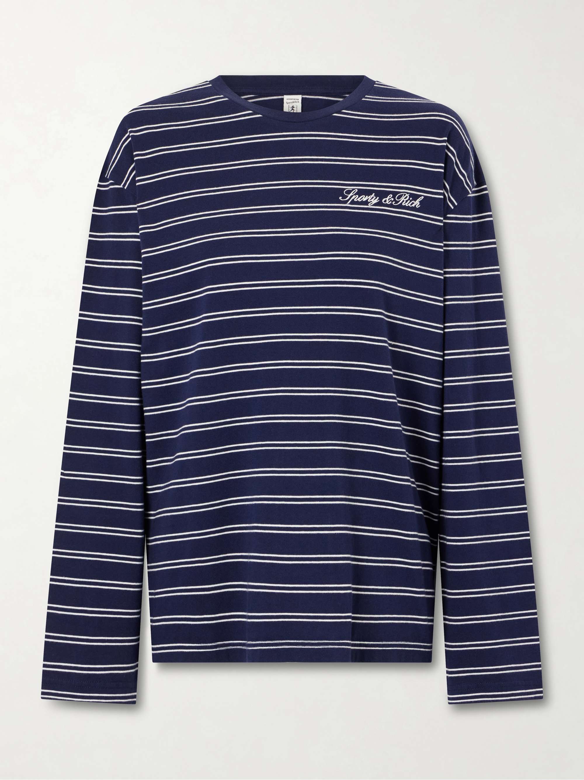 SPORTY & RICH Logo-embroidered Striped Cotton-jersey Long-sleeve Top
