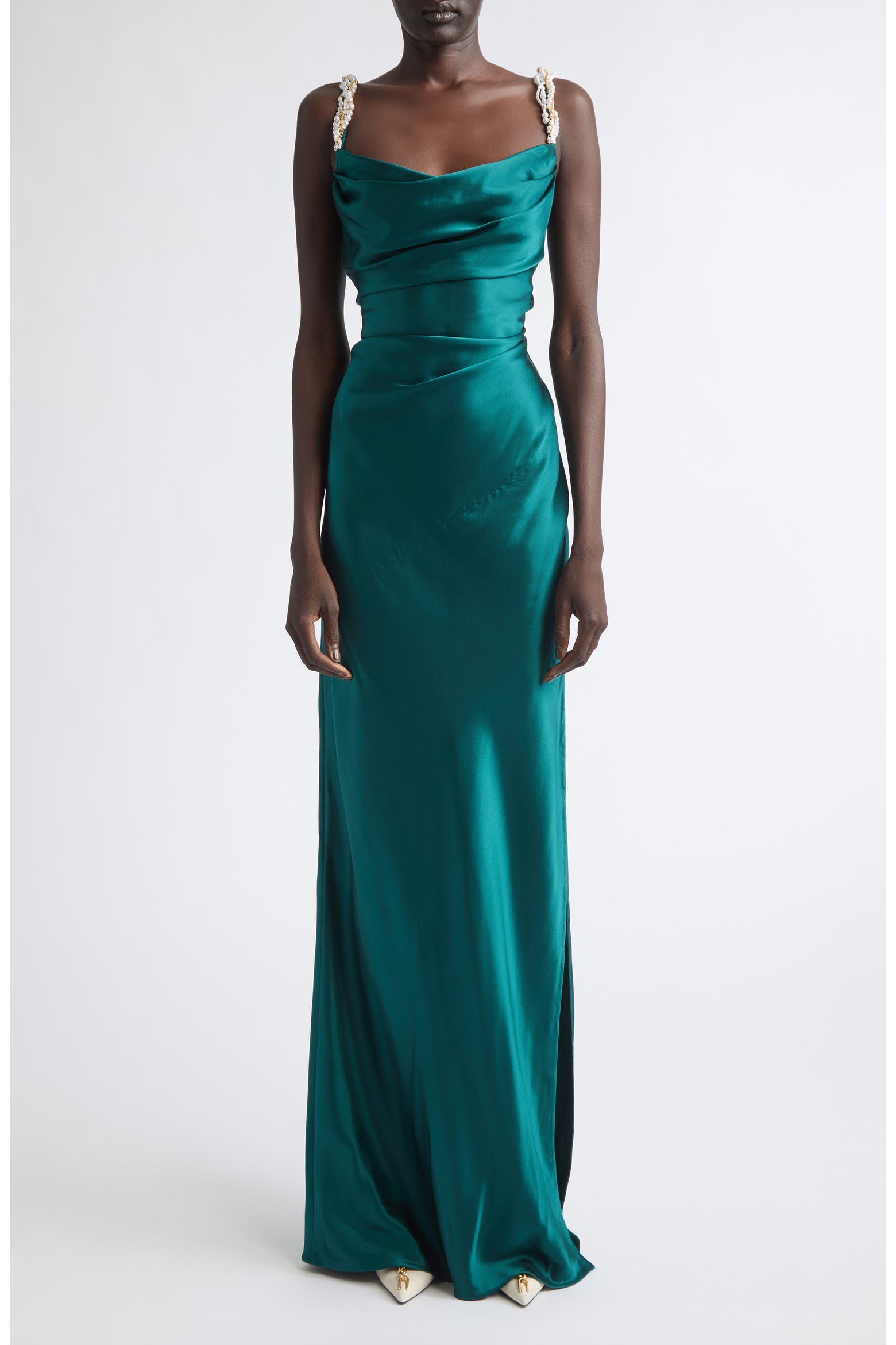 Balmain Embellished Strap Cowl Neck Silk Column Gown
