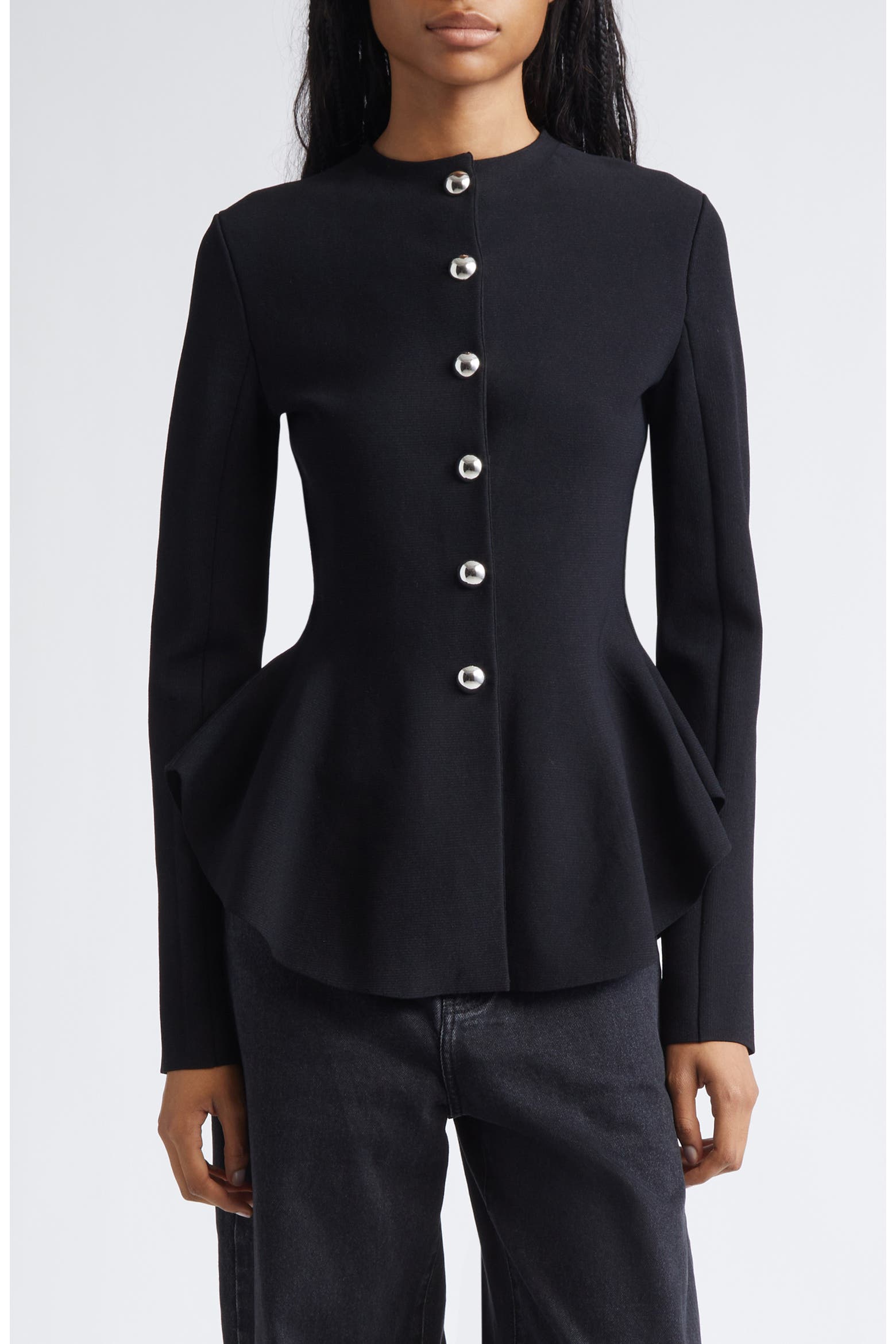 Proenza Schouler Dasha Compact Stitch Peplum Sweater Jacket