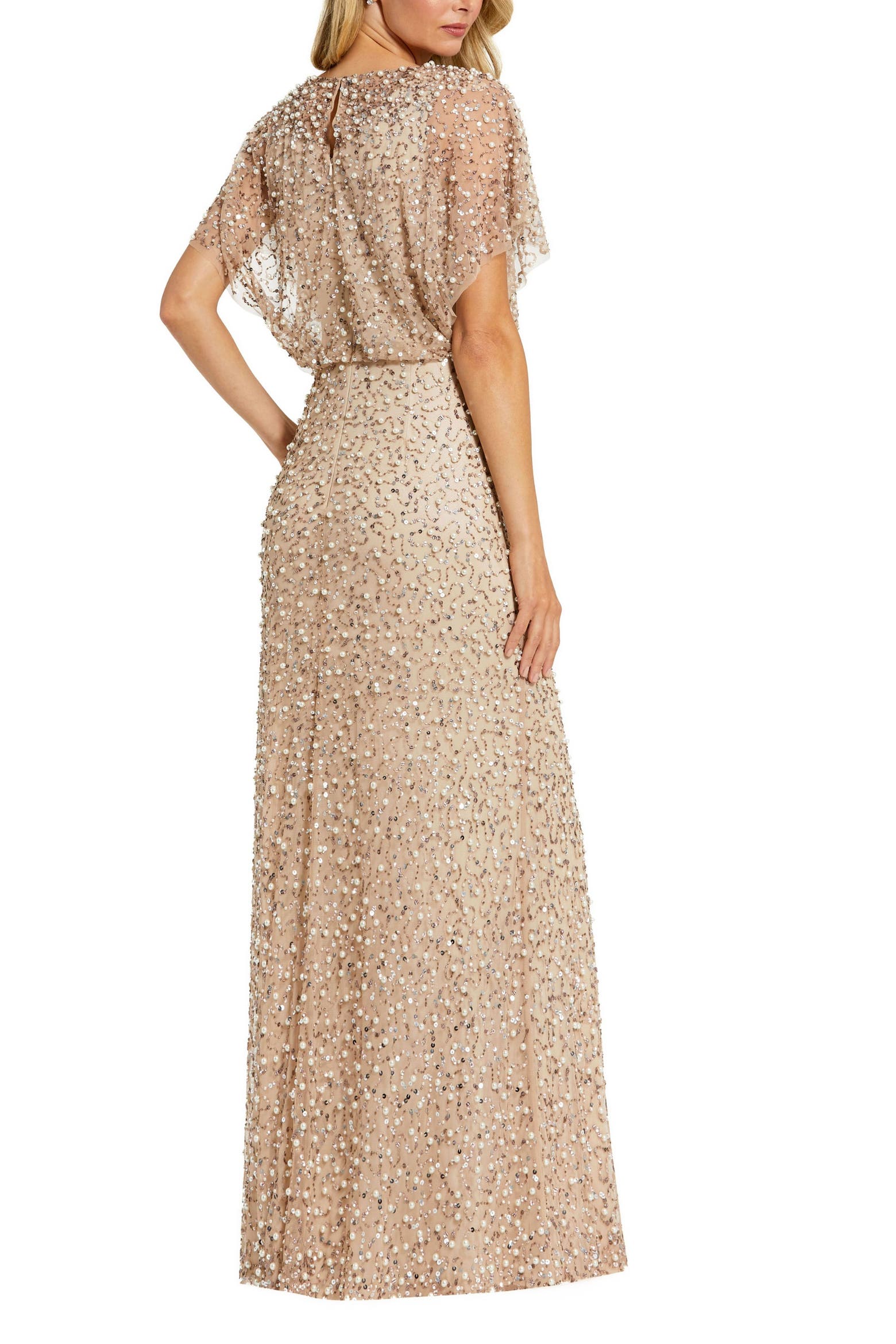 Mac Duggal High Neck Short Sleeve Embellished Gown