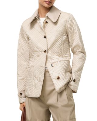 Burberry Fernleigh Leather Collar Check Stitch Jacket