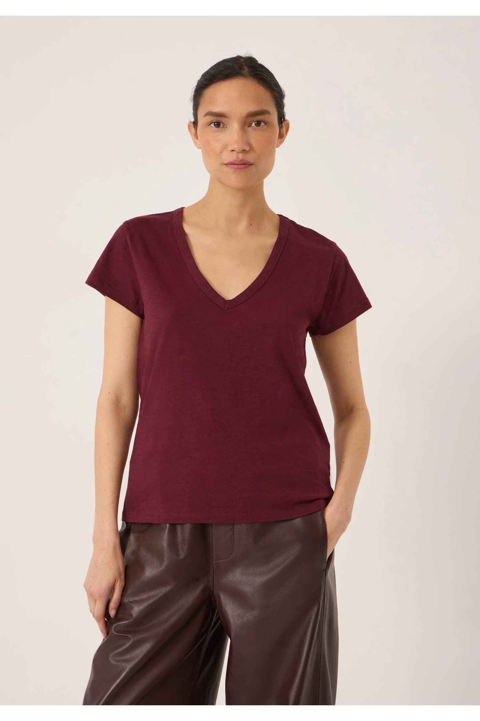 Hush Slim Fit Slub Cotton V-neck T-shirt