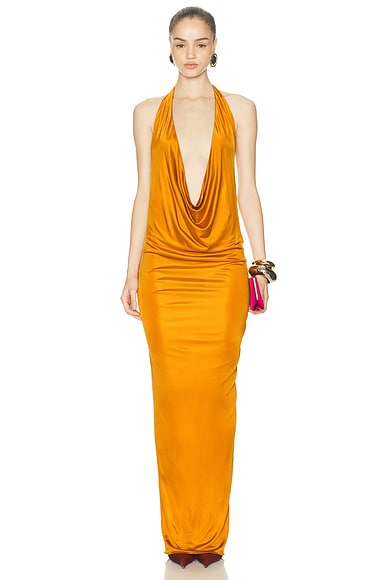 Atlein Plunge Neck Sleeveless Long Dress