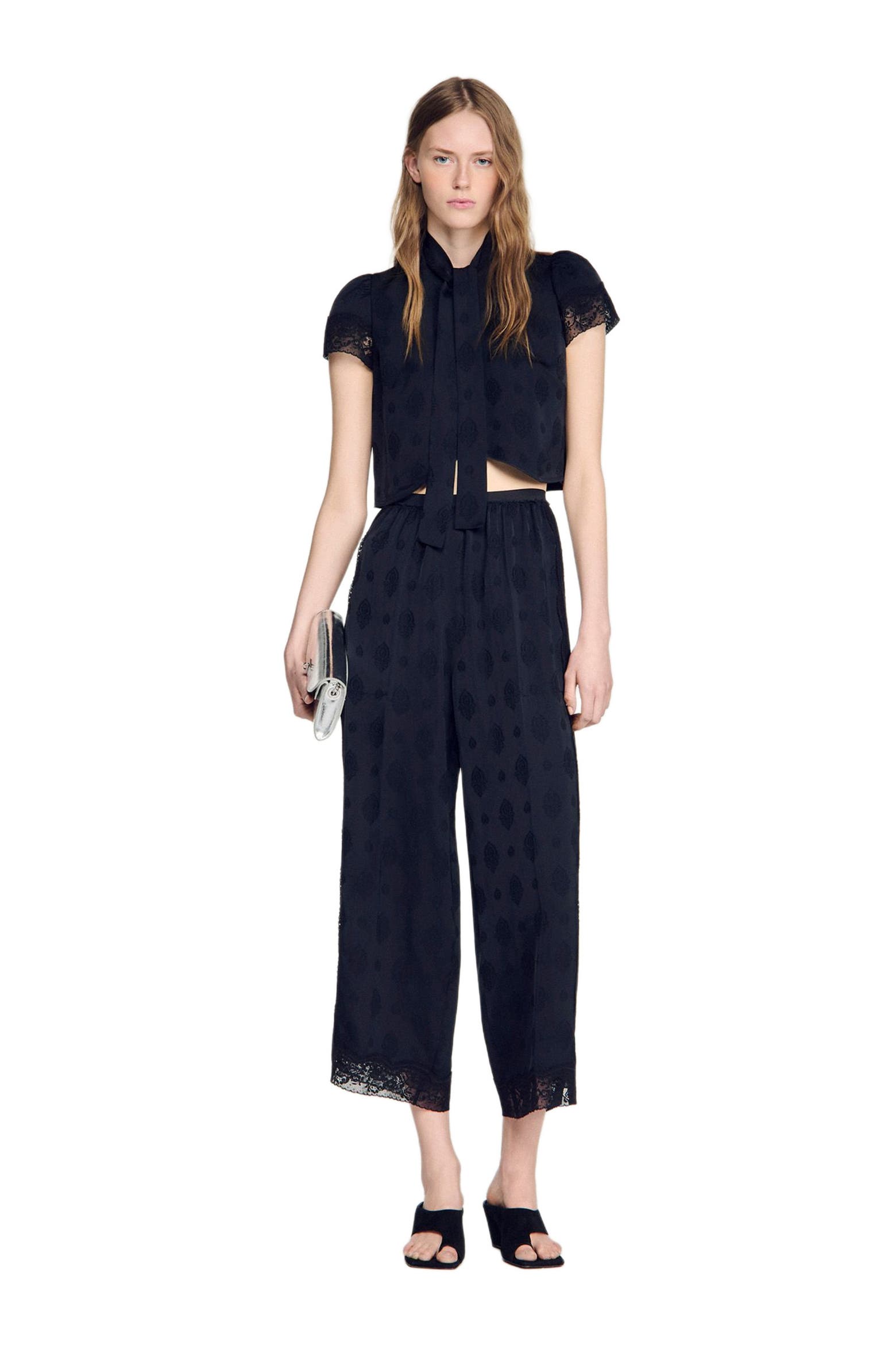 SANDRO Paisley Jacquard Crop Top
