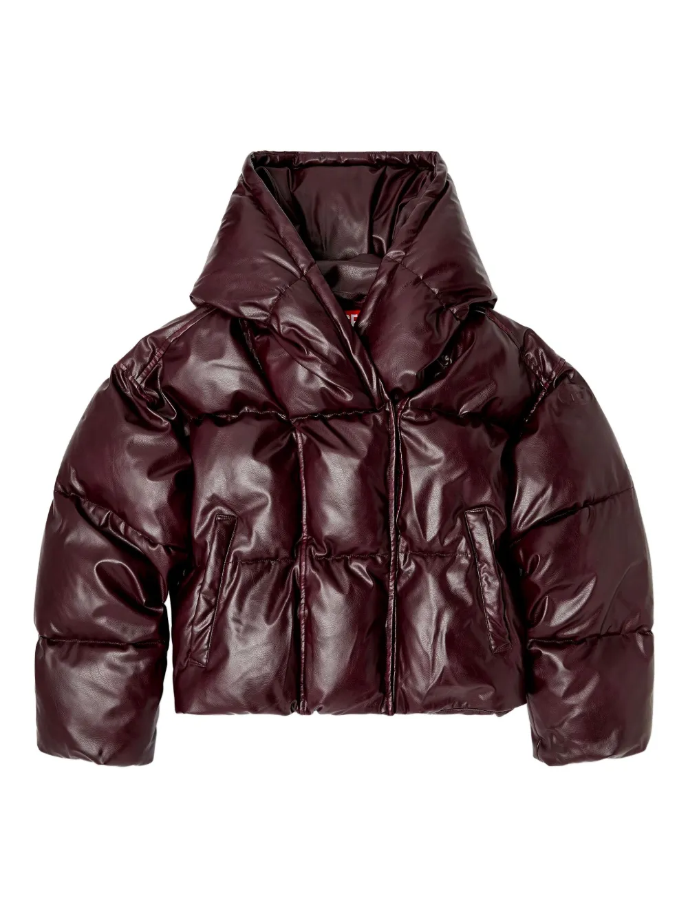 Diesel Burgundy Hooded Puffer Jacket in Coated Fabric