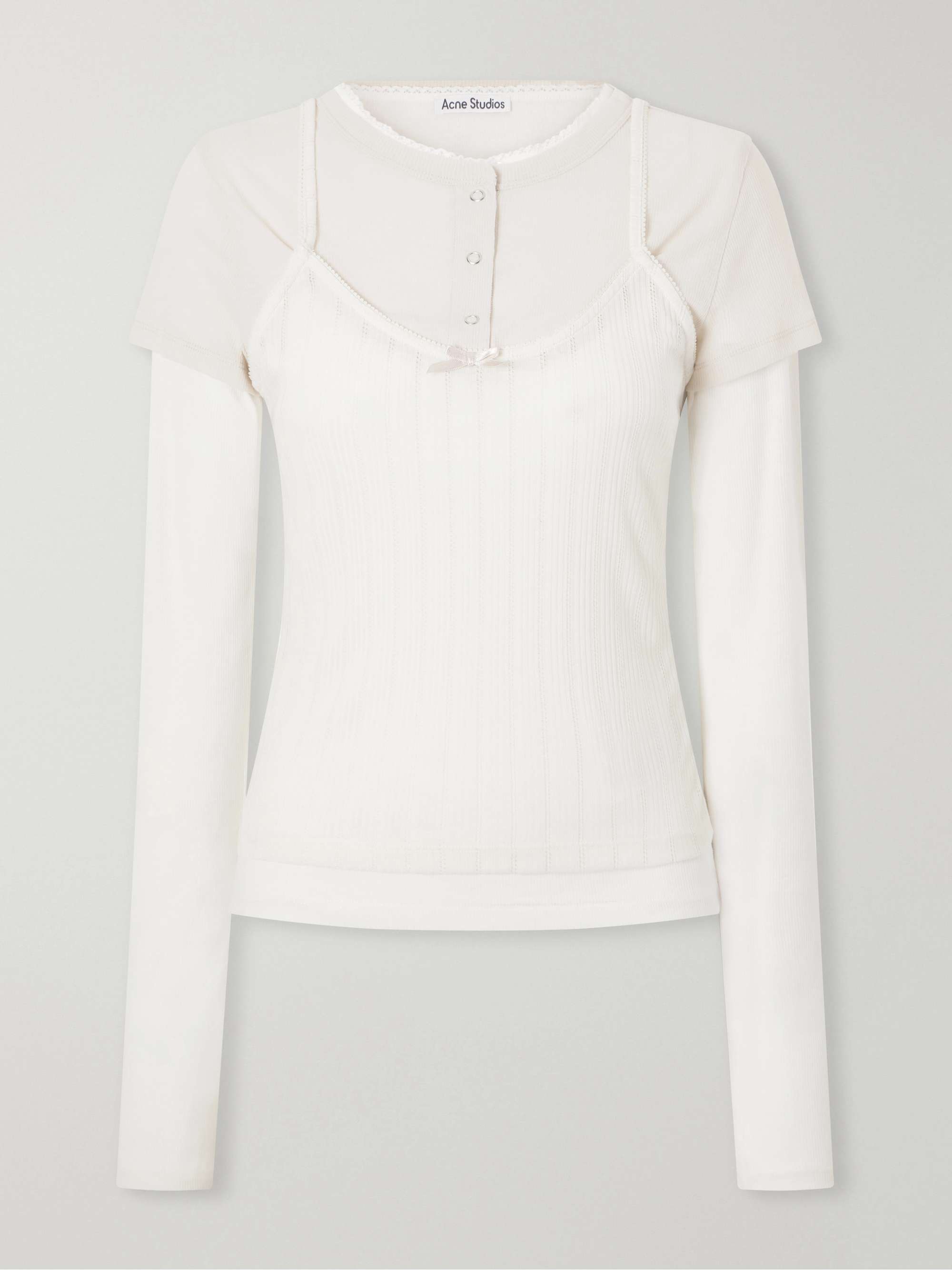 ACNE STUDIOS Ersilia Layered Ribbed Lyocell and Cotton-blend T-shirt