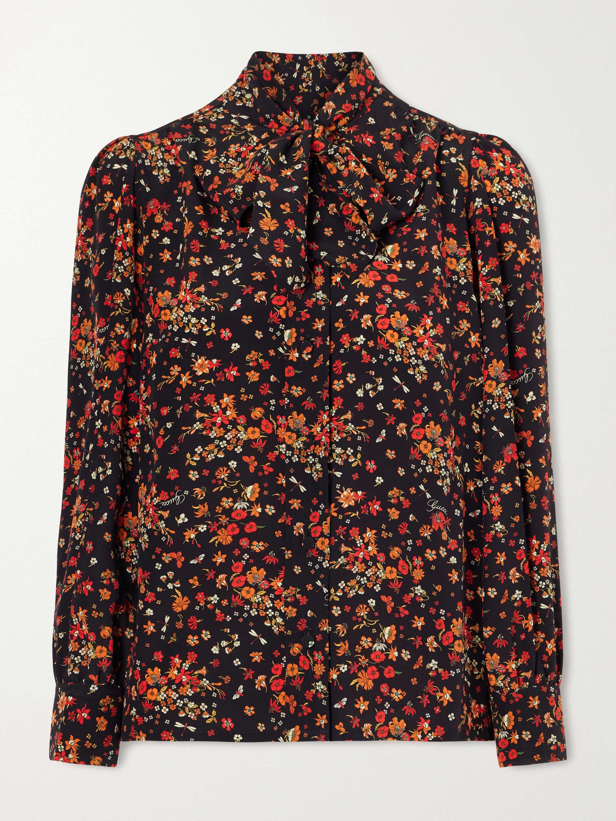 GUCCI Floral-print silk-crepe shirt