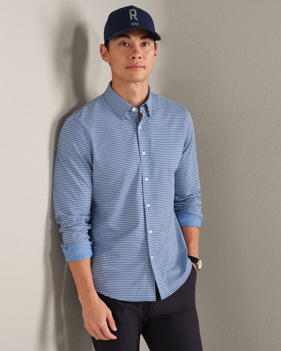 Smart Casual Blue and White Long-sleeve Button-down Shirt