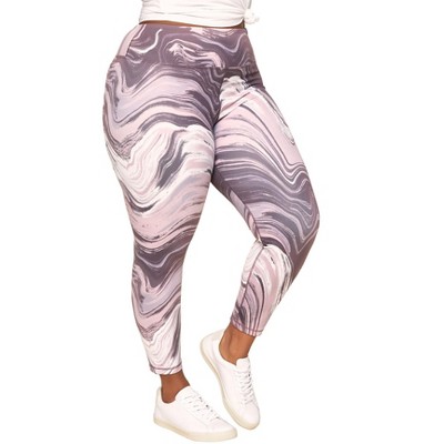 Walkpop Mauve and Grey Marble Leggings — High-waisted, Abstract