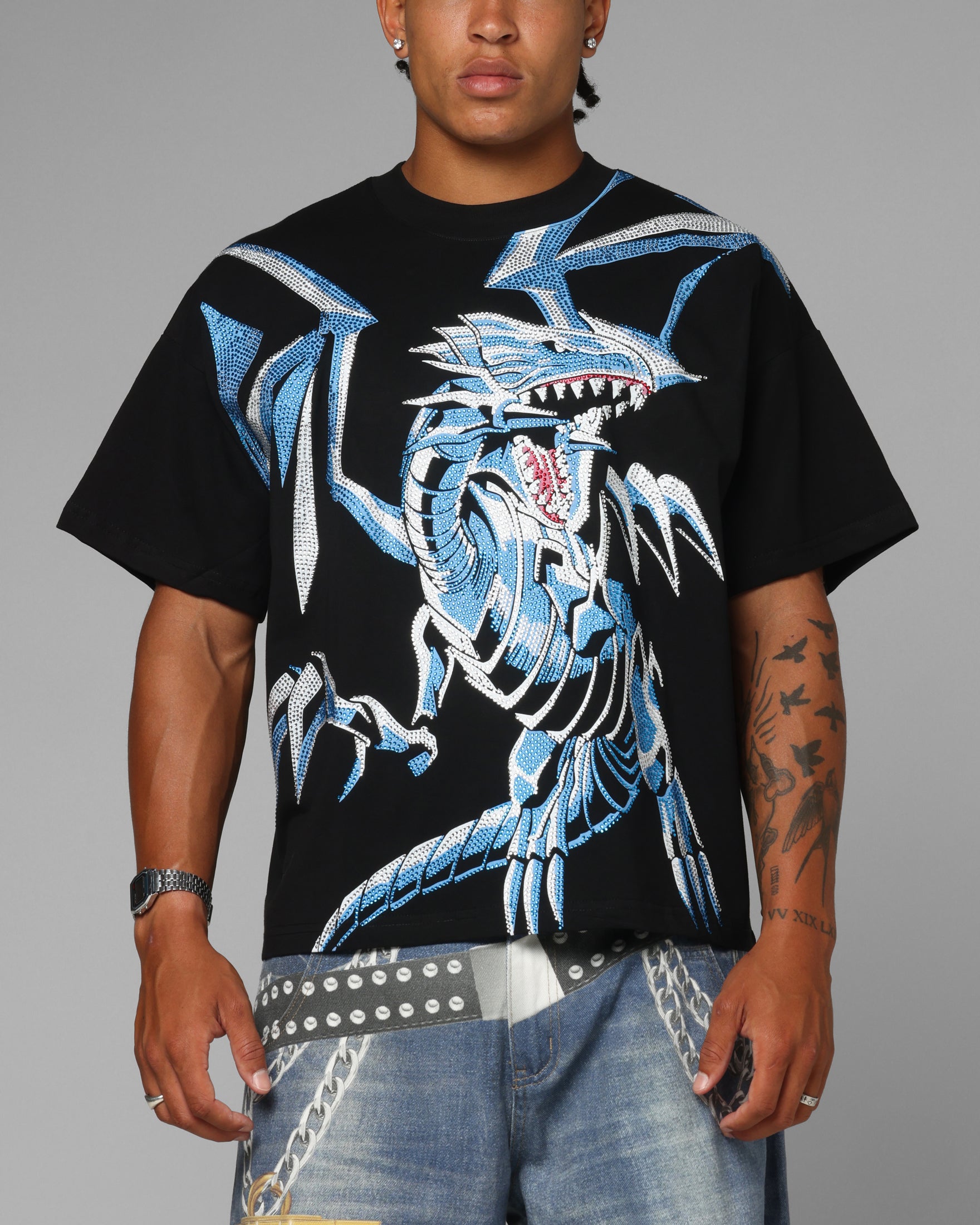 LOITER X Yu-gi-oh! Blue Eyes White Dragon Rhinestone T-shirt