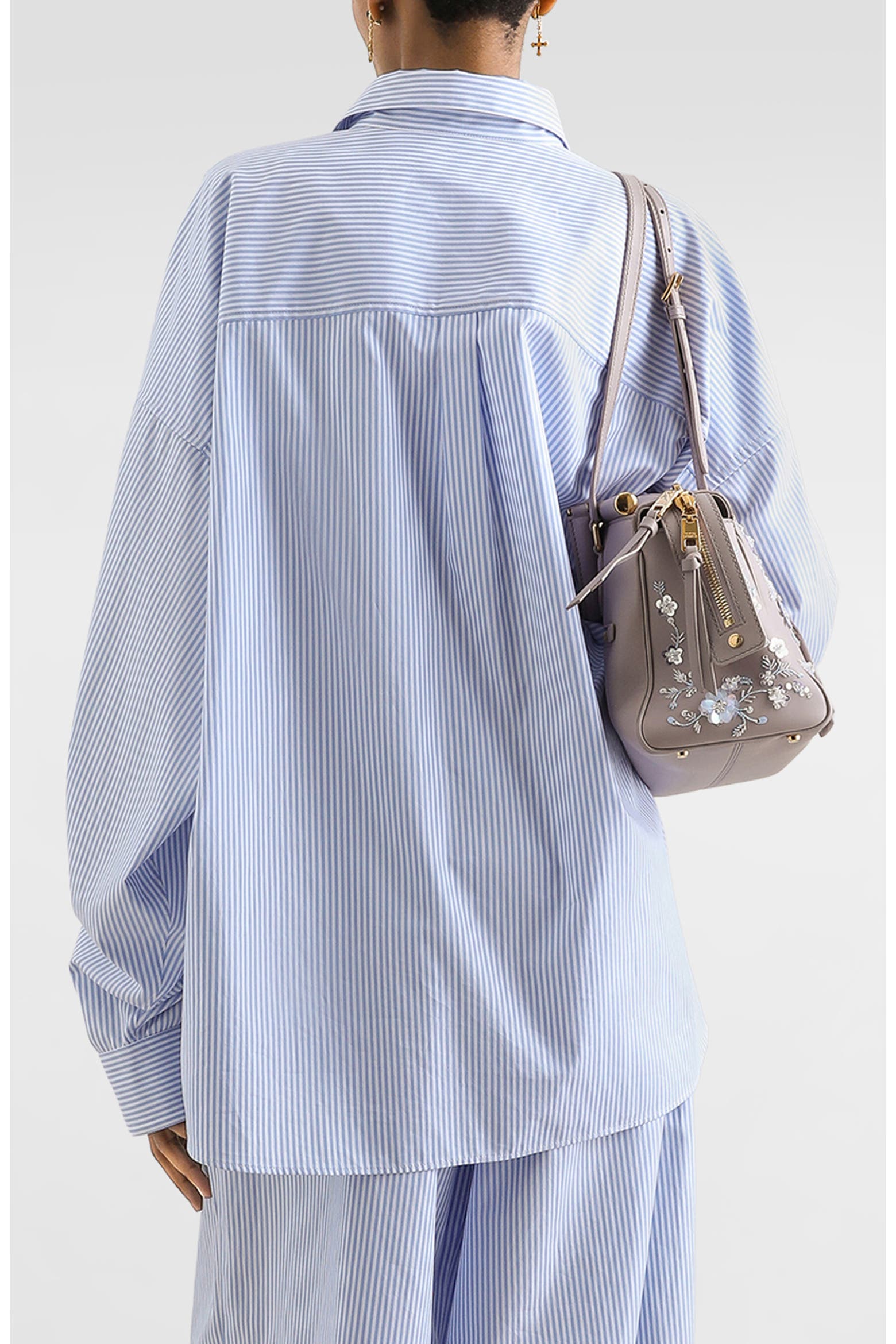 Dolce&gabbana Crystal Appliqué Striped Cotton Poplin Shirt
