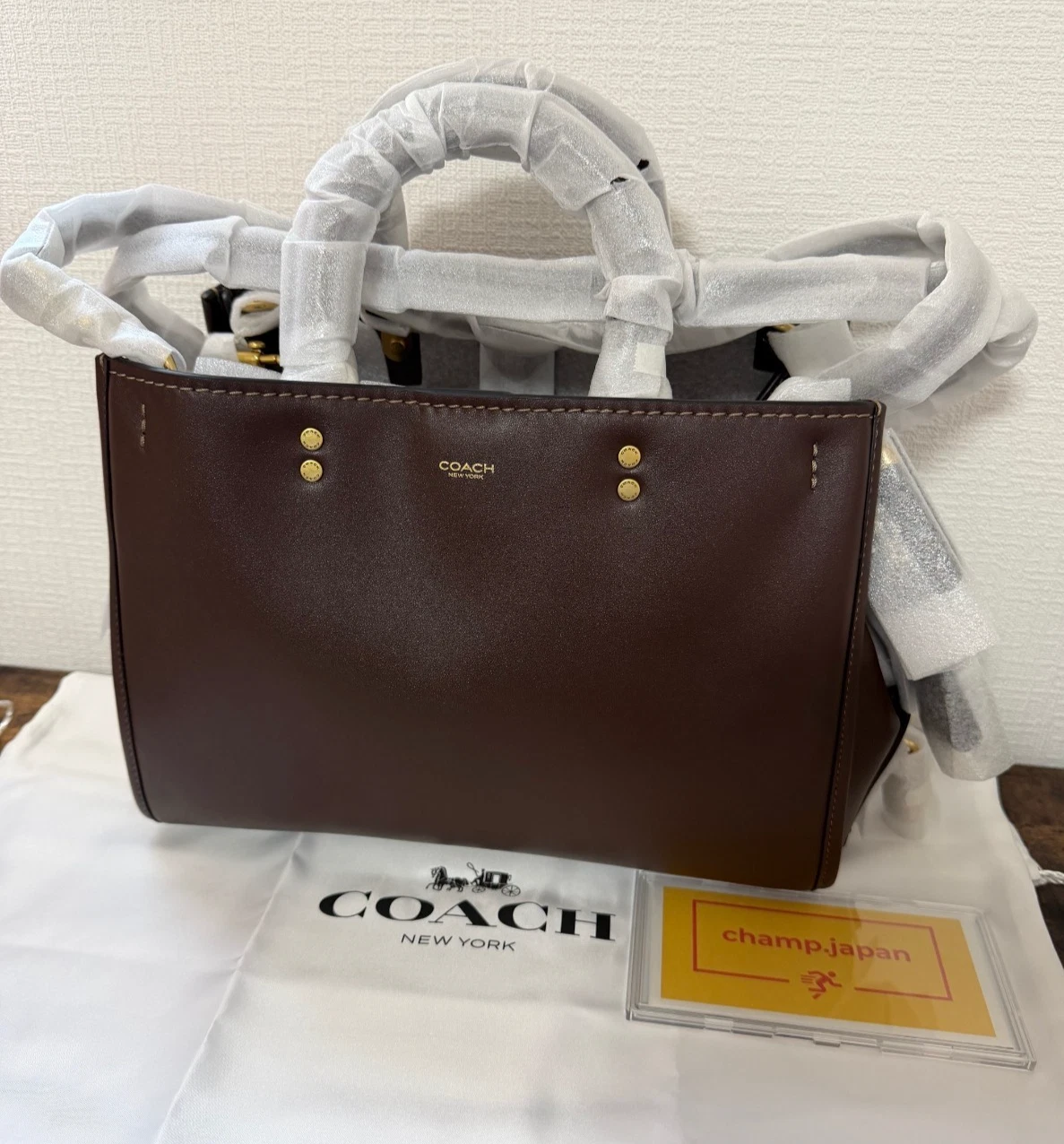 Coach Brown Handbag — Structured Tote Bag, Top Handles Wrapped
