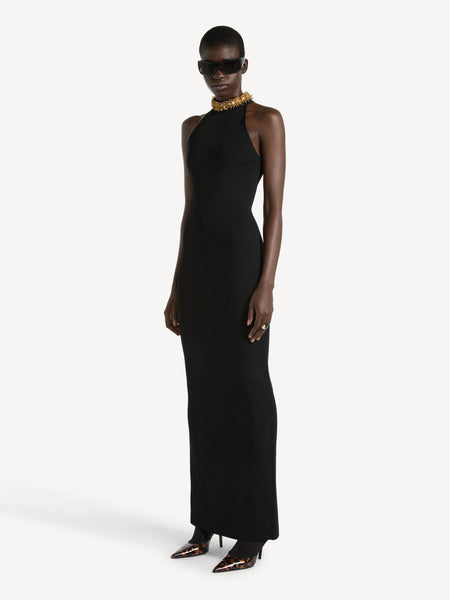 Balmain Long Milano Jersey Dress with Embroidery
