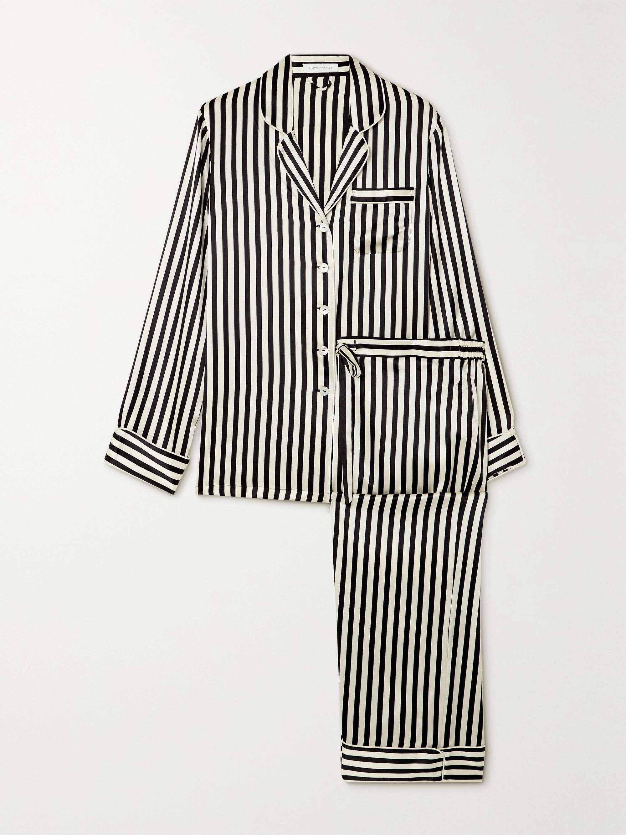 OLIVIA VON HALLE Lila Striped Silk-satin Pajama Set