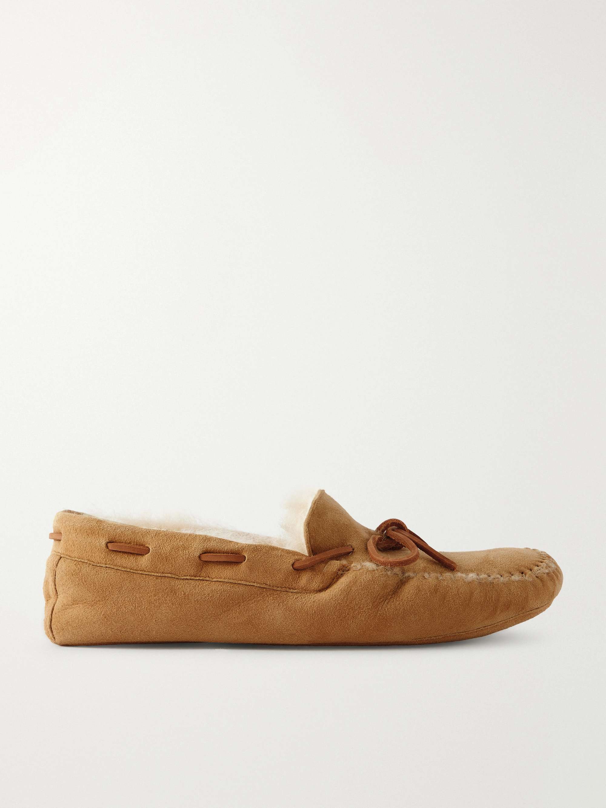 THE ROW Lucca Bow-detailed Shearling-lined Suede Loafers