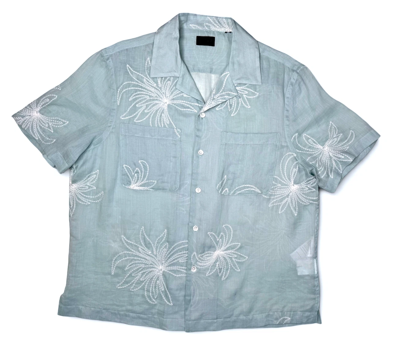 Todd Snyder Dusty Blue Short Sleeve Shirt — Camp Collar, Front Button