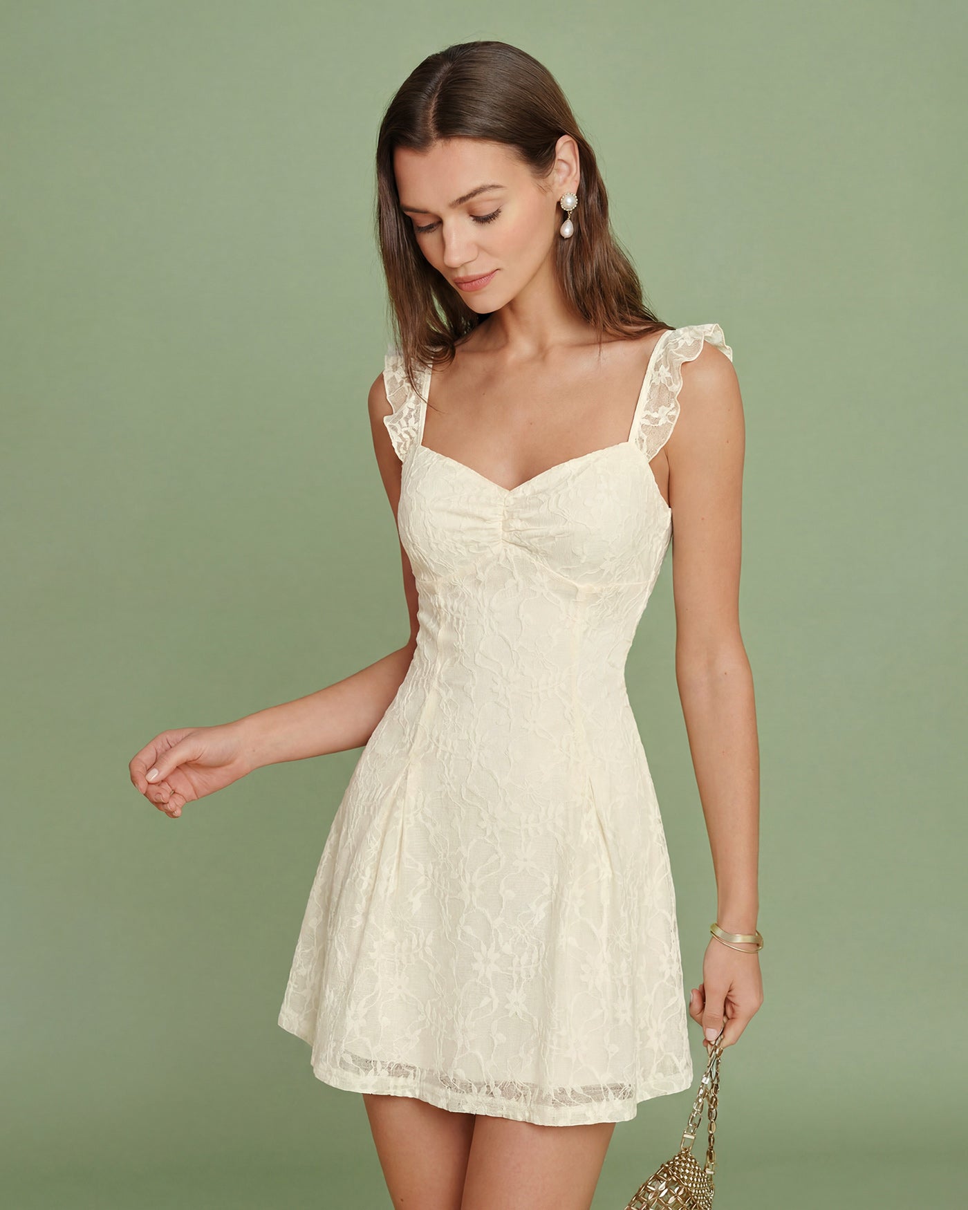RIHOAS Apricot Sweetheart Neck Floral Lace Mini Dress