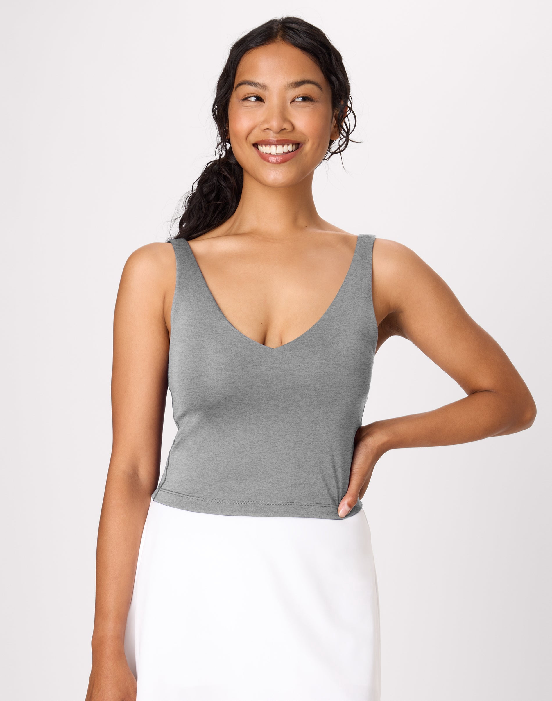 Hanes Moves Women's Padded Crop Top Dusk Shadow Grey Heather XL
