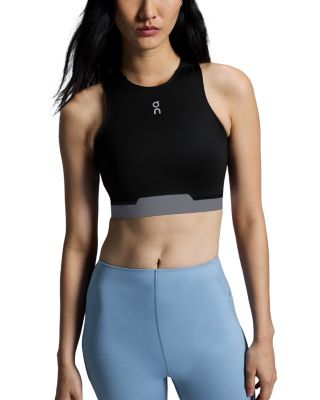 On Black Crop Top — Crew Neckline, Sleeveless Racerback Style