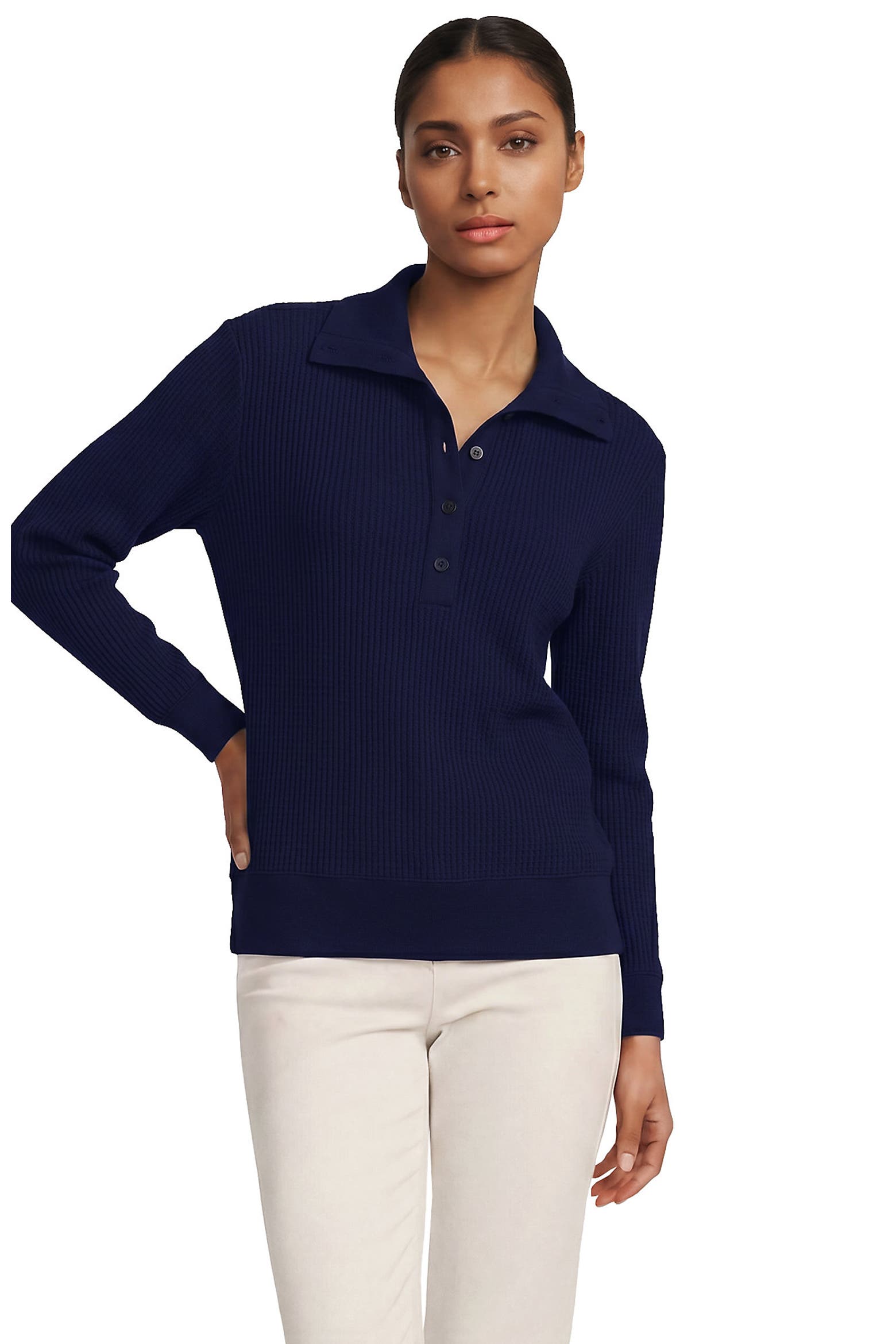 Lands' End Long Sleeve Waffle Button up Henley