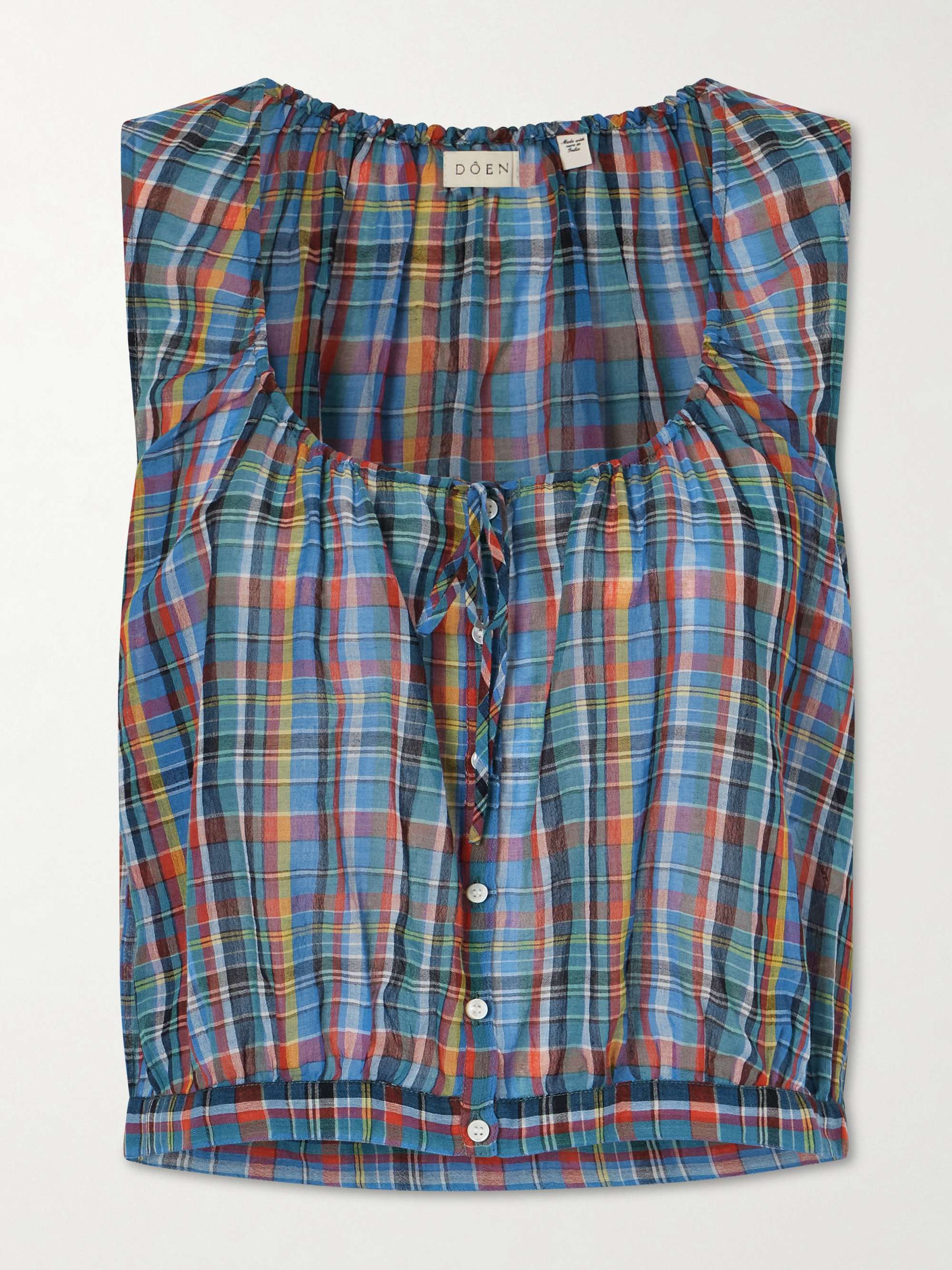 Dôen Theo Gathered Checked Organic Cotton-voile Top
