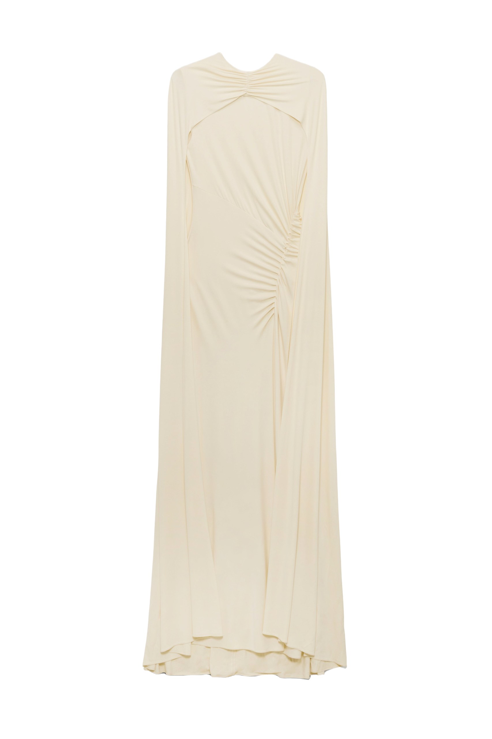 Coveti Demi Draped Jersey Cape Gown in Yolk