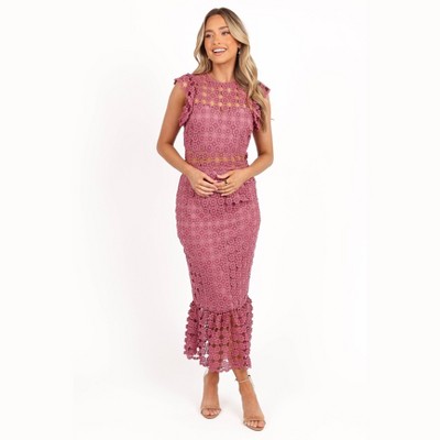 Petal and Pup Mauve Pink Midi Dress — Crew Neckline, Flutter Sleeves