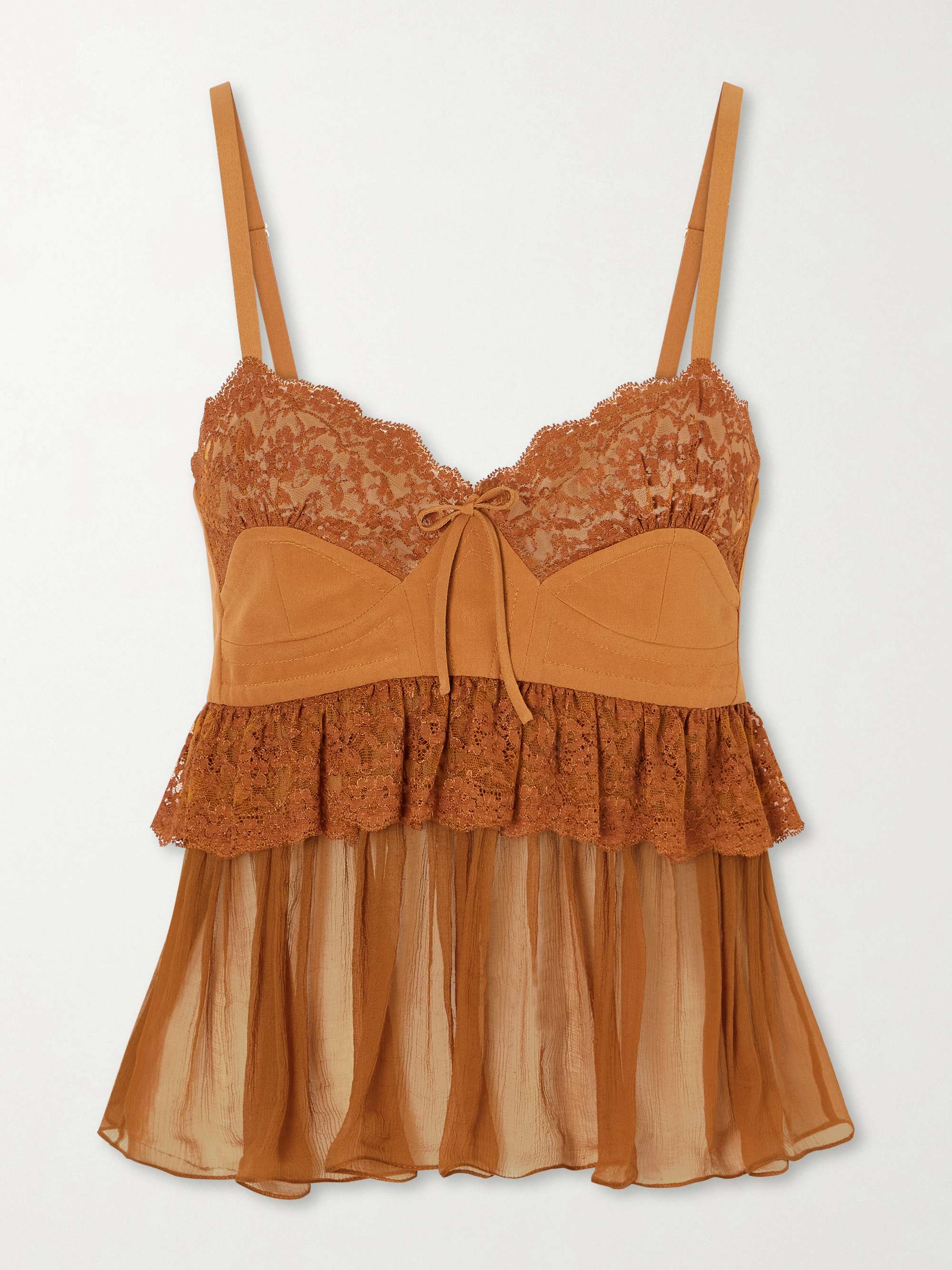 Chloé Lace-trimmed Silk Crepe Tank