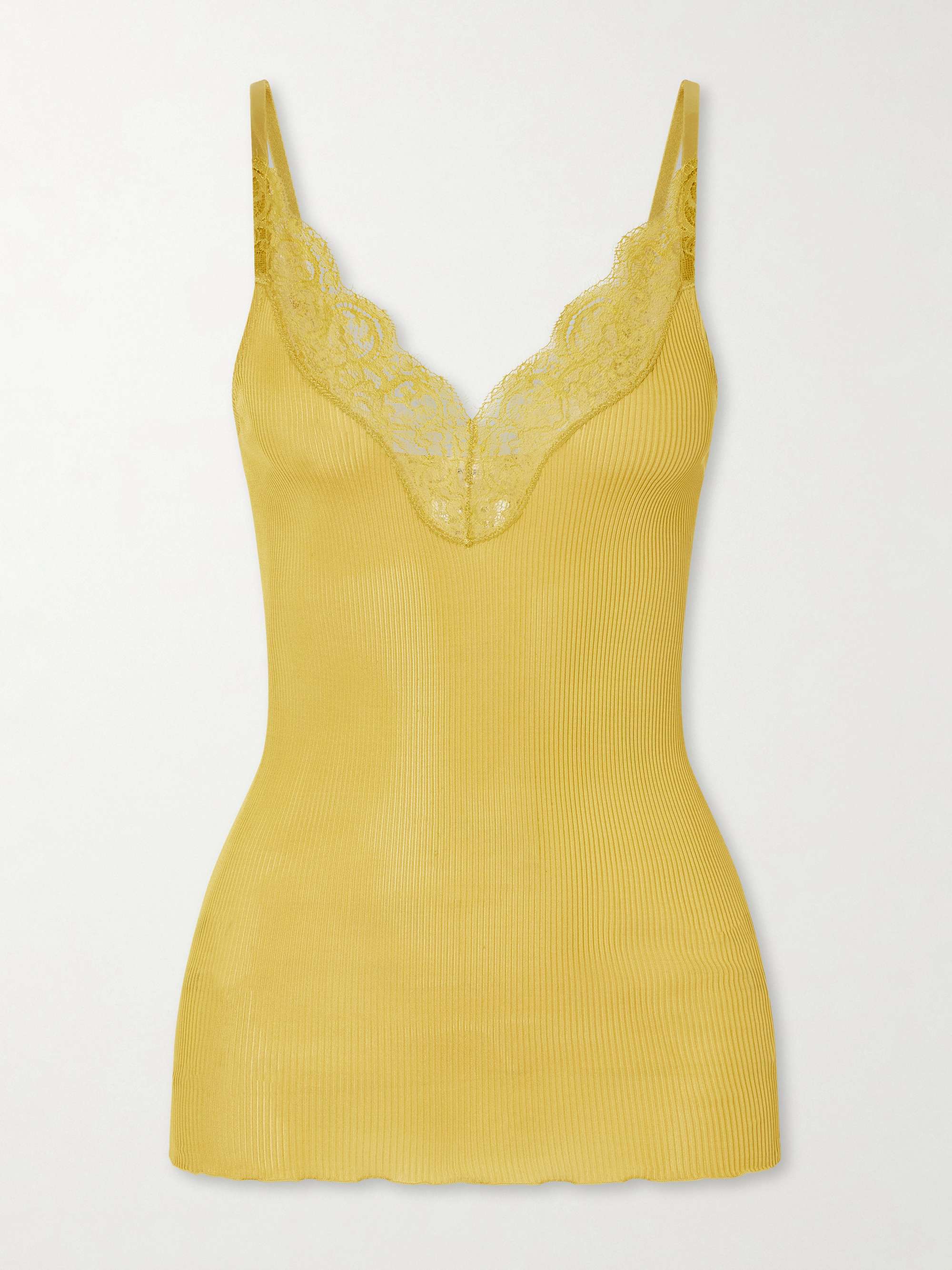 SAINT LAURENT Lace-trimmed Ribbed Silk-jersey Tank