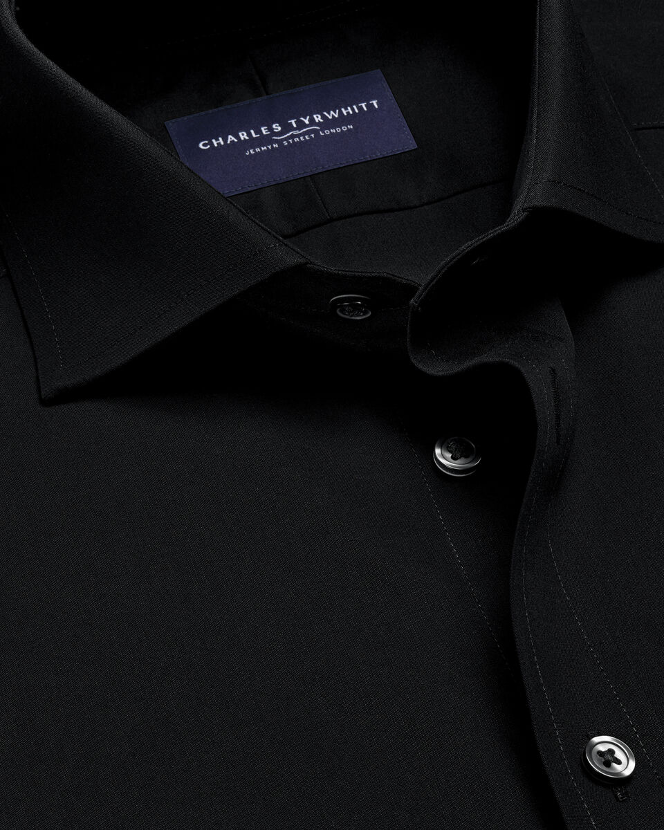 Spread Collar Non-iron Stretch Poplin Shirt - Black