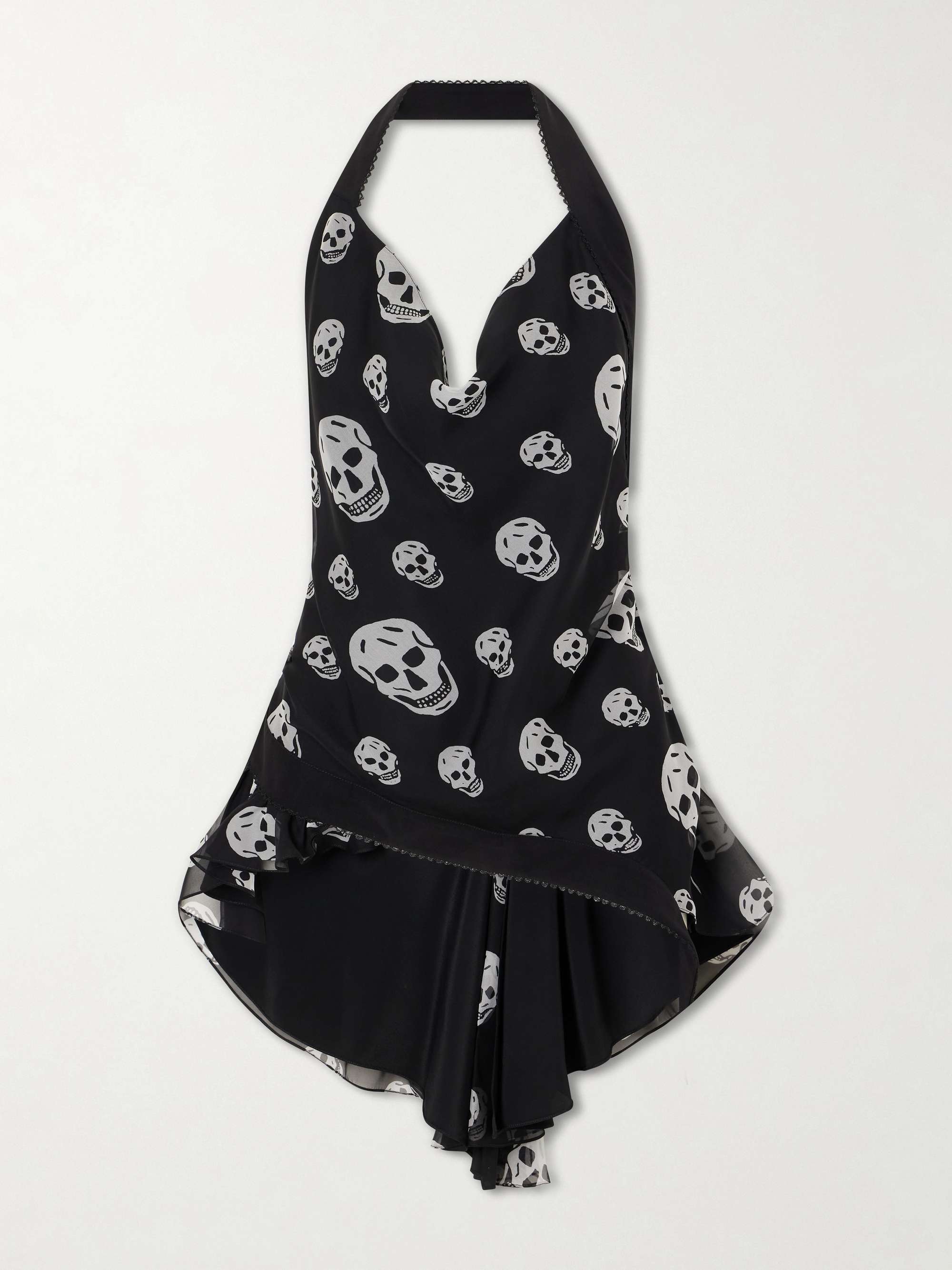 MCQUEEN Printed Silk-crepe Halterneck Top