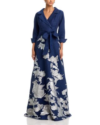 Teri Jon by Rickie Freeman Textured Metallic Jacquard Gown
