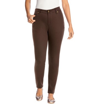 Woman Within Dark Brown Slim-leg Jeans — Five-pocket Styling, Belt