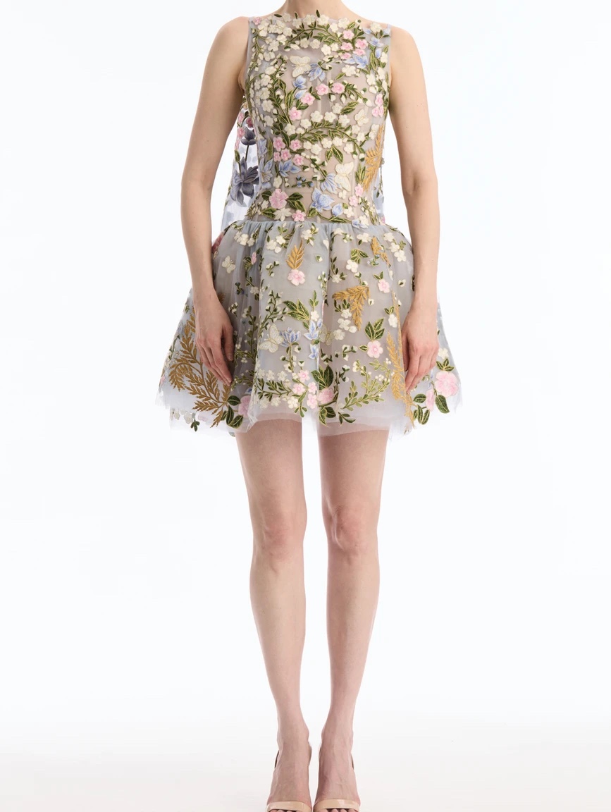 Sleeveless Mixed Botanical Floral Lace Cocktail Dress