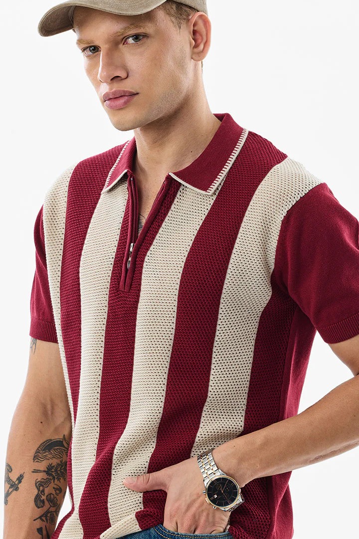 Regular Fit Knitted Zipper Polo T-shirt