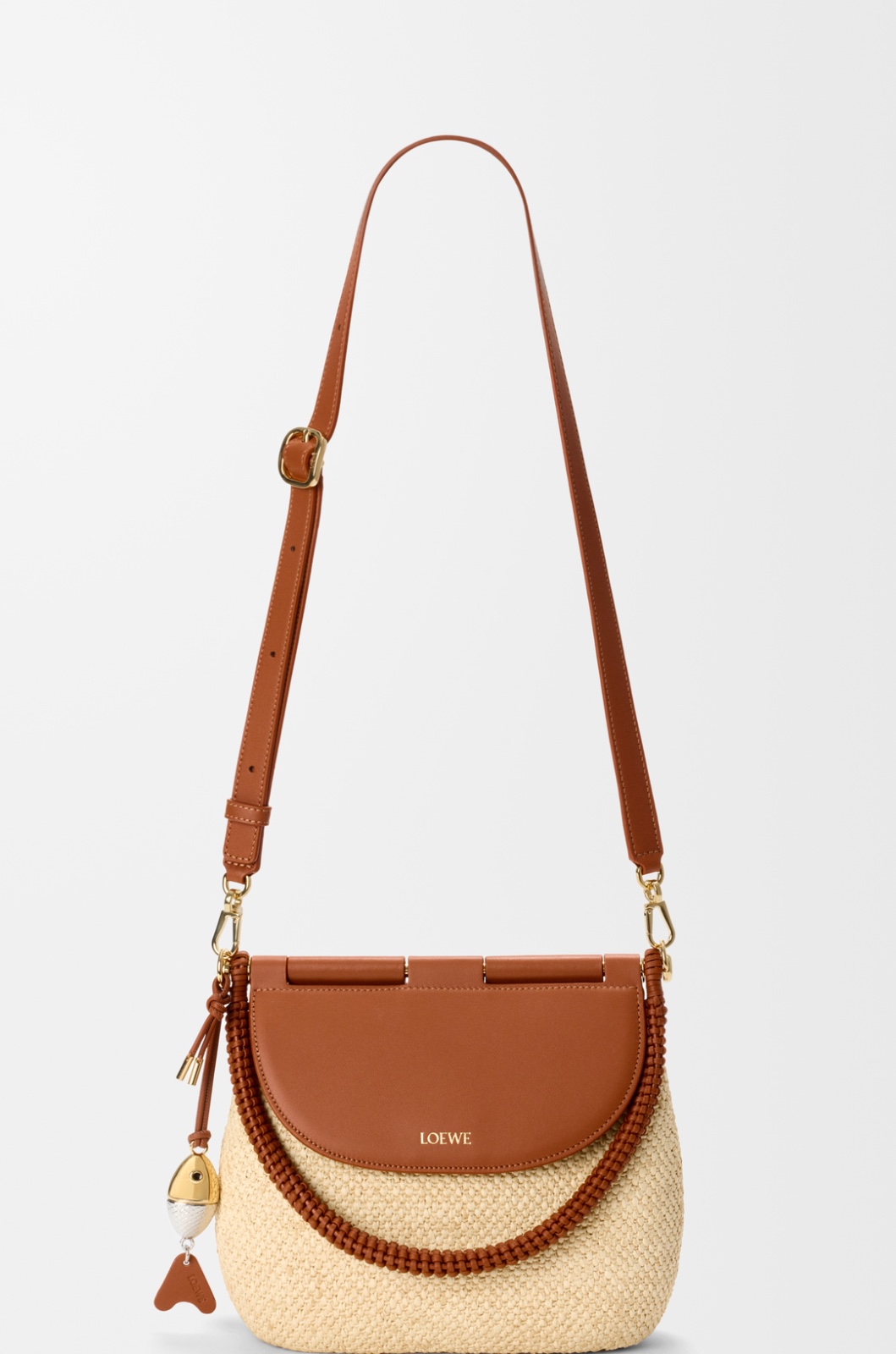 Medium Pescador Bag in Raffia and Calfskin
