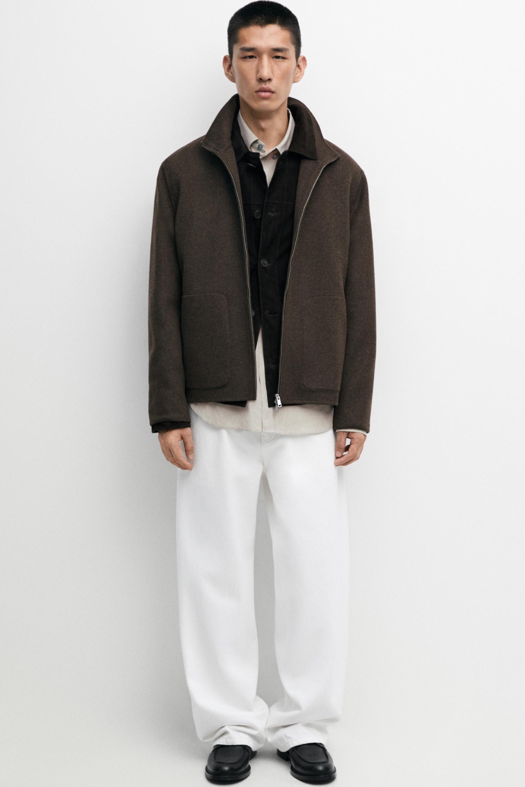 Wool Blend Double Fabric High Neck Jacket