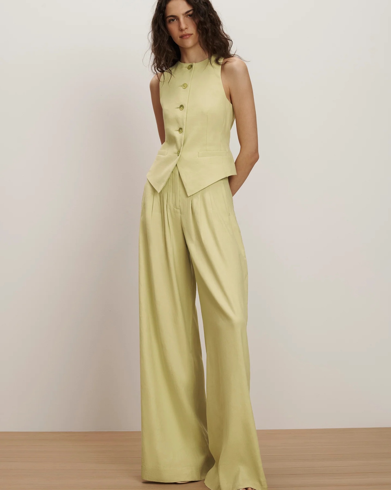 Hoyt Wide-leg Pleated Pant in Pistachio | Veronica Beard CA