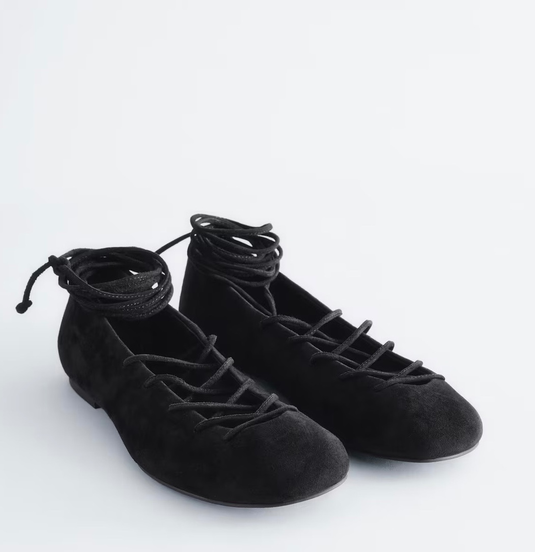 Lace up Leather Ballerinas Black