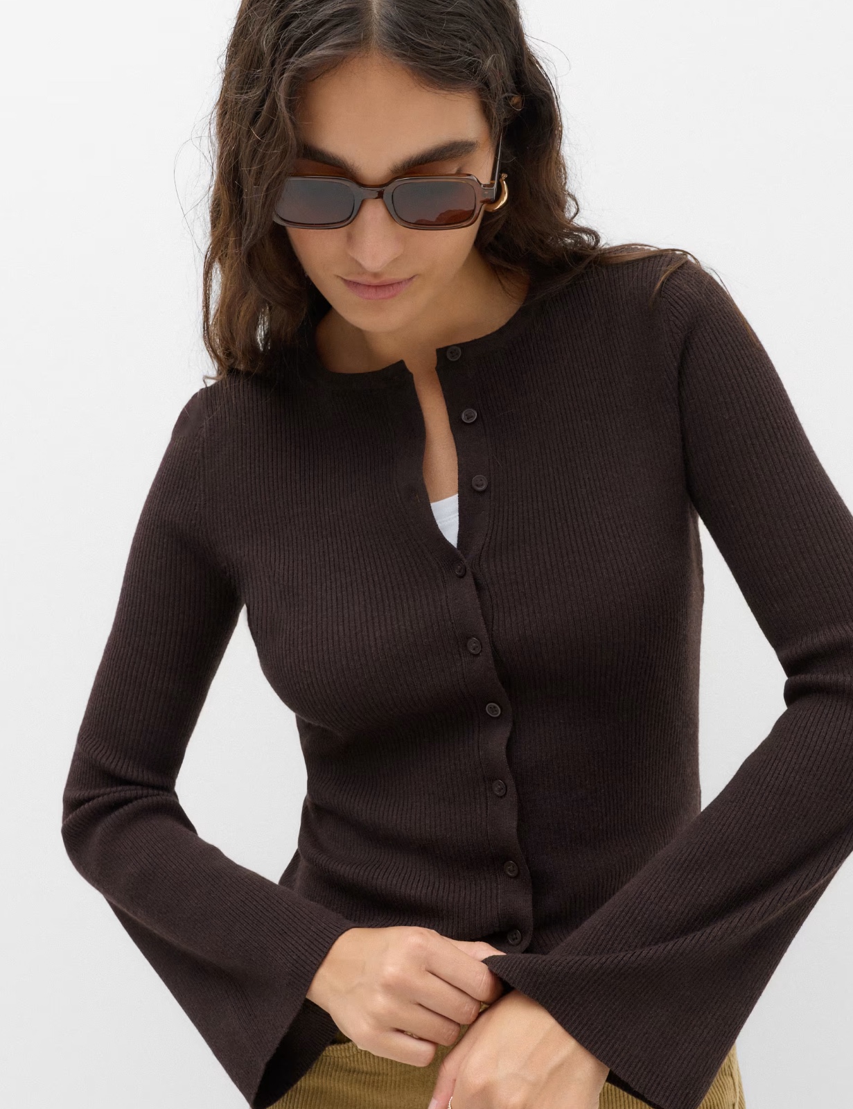 Ribbed Slim Fit Cardigan with Wool