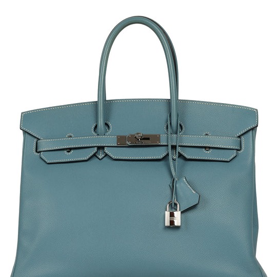 Pre-owned Hermes Birkin 35 Blue Jean Epsom Palladium Hardware