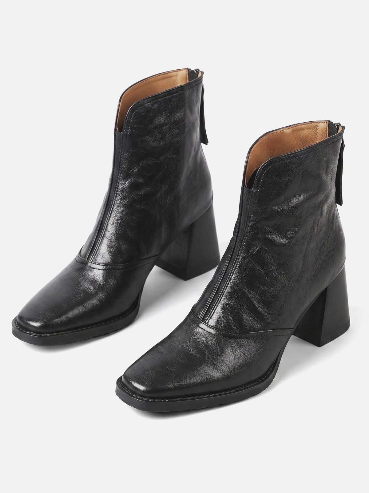 Women's Leather Zip Block Heel Boots