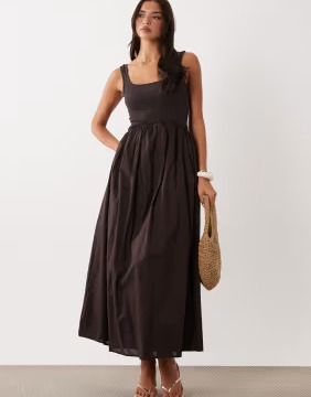 ASOS DESIGN Scoop Ribbed Bodice with Poplin Skirt Midi Dress